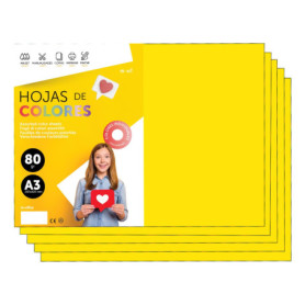 Papier A3 Couleur Jaune Intense - 100 Feuilles 80g pour Imprimante et Loisirs Créatifs
