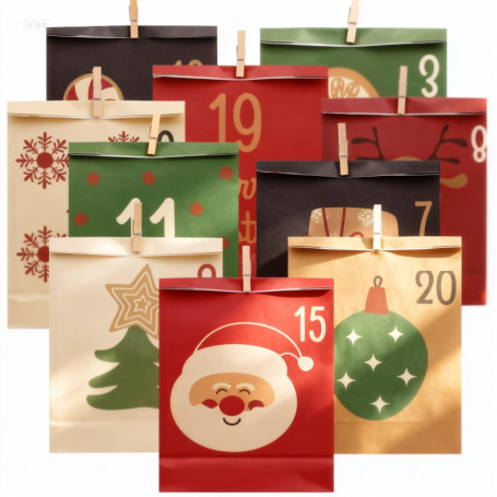 Calendrier de l'Avent Vide à Remplir avec 24 Sacs en Papier