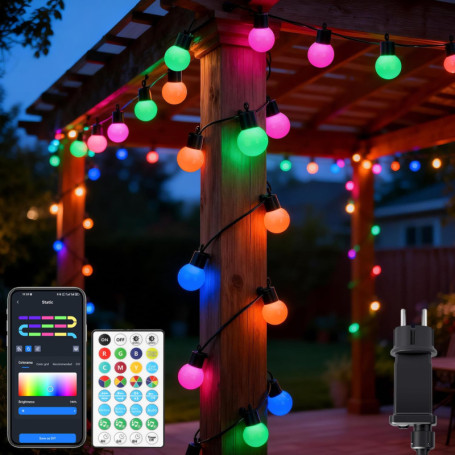 Guirlande Guinguette LED RGBIC 5M avec Contrôle Musical et Segments de Couleur