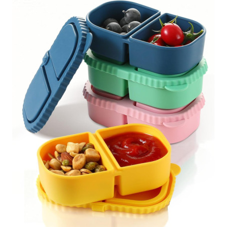KAHEIGN Set de 4 Boîtes à Collation en Silicone 240ml avec Couvercles Hermétiques