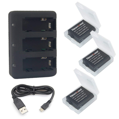 Pack de 3 Batteries Rechargeables Newmowa AHDBT-401 avec Chargeur Rapide pour GoPro