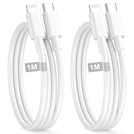 Lot de 2 Câbles USB C vers Lightning 1M - Charge Rapide Certifié MFi