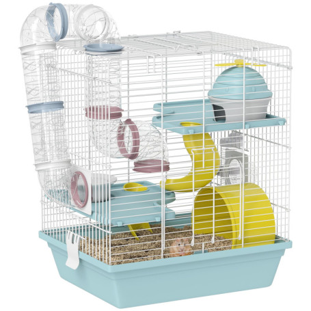 Cage à Hamster PawHut 3 Niveaux avec Tunnel et Accessoires - Bleu