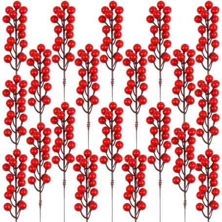 Bouquet de Baies Rouges Artificielles - 20 Pièces pour Décoration de Noël