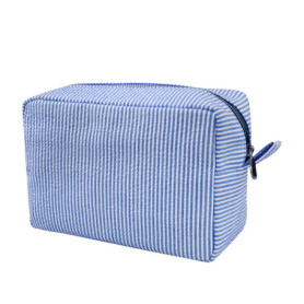 Trousse de Maquillage Élégante GFU en Seersucker Bleu Mer