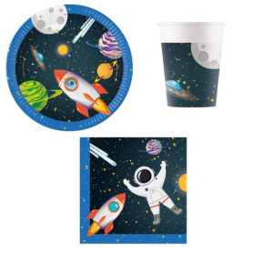 Set de Vaisselle Spatiale Procos pour Anniversaire - Assiettes, Serviettes et Gobelets