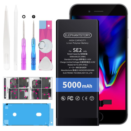 Batterie de Remplacement ElephantStory 5000 mAh pour iPhone SE 2020 avec Outils de Réparation