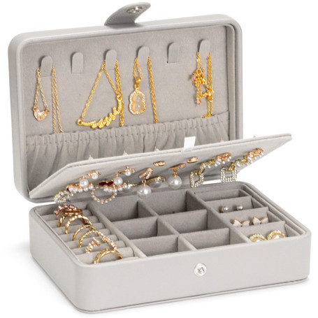 Boîte à Bijoux Voyage Élégante VINATO - Gris, 16,5x12x5,7cm