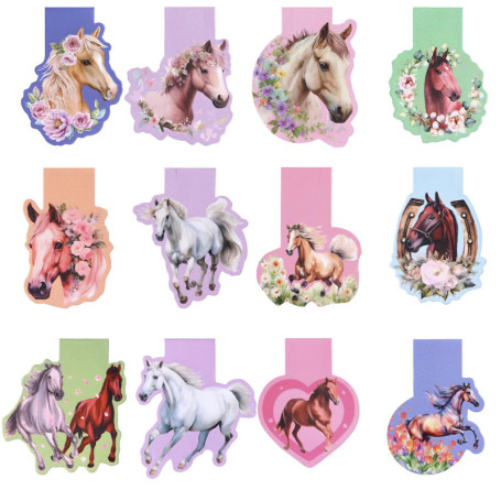 Lot de 12 marque-pages magnétiques en forme de chevaux pour enfants
