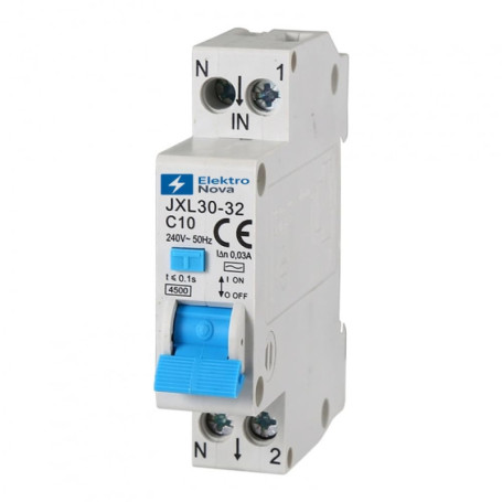 Interrupteur Magnétothermique Différentiel 10A 30mA 1P+N - ElektroNova
