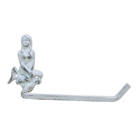 Porte-Papier Toilette Sirène en Fonte Blanchi à la Chaux - 25,4 cm