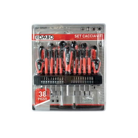 Kit Professionnel KOMBO 38 Pièces avec Tournevis et Support Mural Inclus