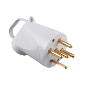 Fiche mâle 32A avec sortie latérale et serre-câbles