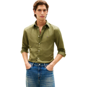 Chemise Tommy Hilfiger Unie en Popeline Flexible pour Homme - Vert - XXL