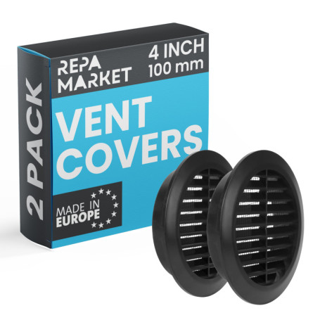Lot de 2 grilles d'aération noires 100 mm avec écran en maille - Repa Market