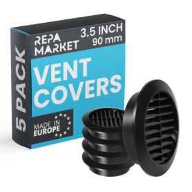 Lot de 5 Grilles d'Aération Noires 90 mm avec Moustiquaire - Repa Market