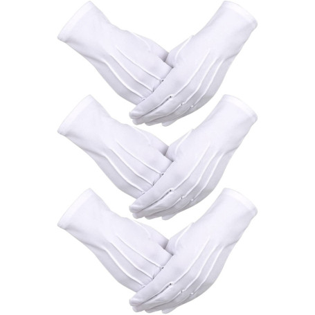 Gants de Coton et Nylon Blancs - 3 Paires pour Événements Spéciaux