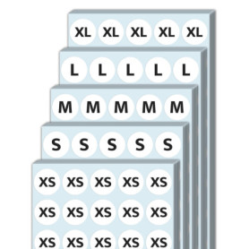 2000 Étiquettes Autocollantes Rondes pour Vêtements - 5 Tailles XS à XL