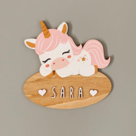 Plaque Décorative Licorne en Bois Personnalisée pour Chambre de Bébé