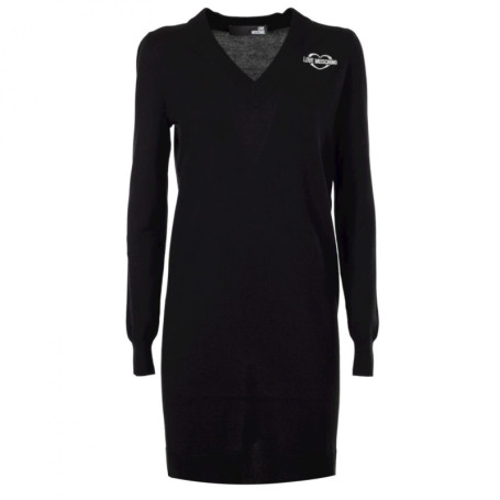 Robe Love Moschino à Manches Longues avec Broderie Cœur et Pompon - Noir - Taille 42