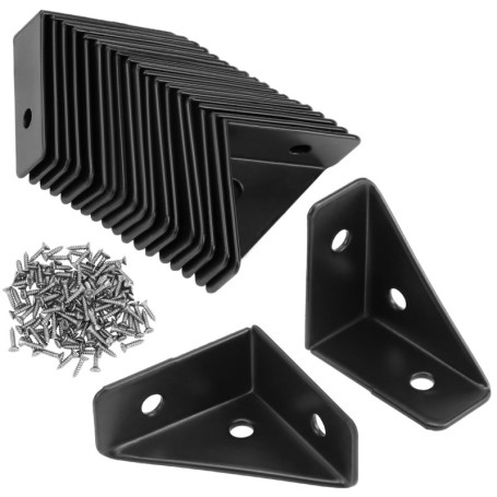 Lot de 20 Équerres d'Angle en Acier Noir pour Meubles et Bureaux