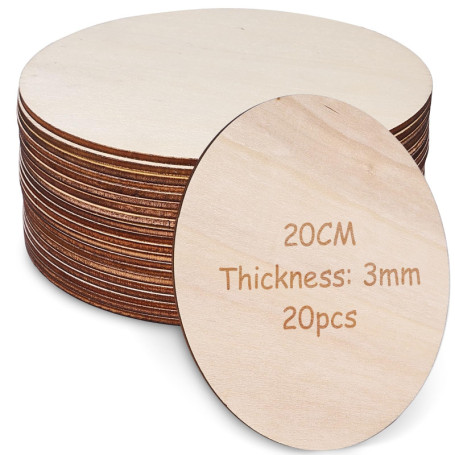 Lot de 20 rondelles en bois naturel pour bricolage et décoration