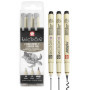 Lot de 3 Stylos Fineliners Pigmentés Sakura - Encre Noire Résistante