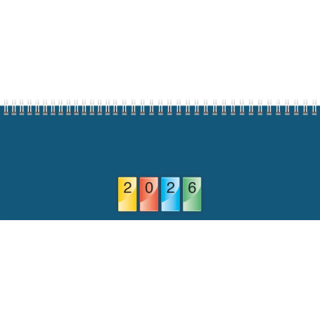 Carnet de Rendez-vous Horizontal BRUNNEN 2026 - 297 x 105 mm, Couverture Carton Bleu