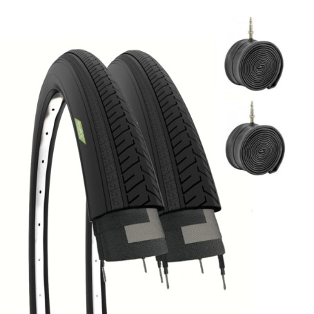 Pack de 2 Pneus et Chambres à Air Noires 27 x 1 1/4 pour Vélo Vintage Condorino