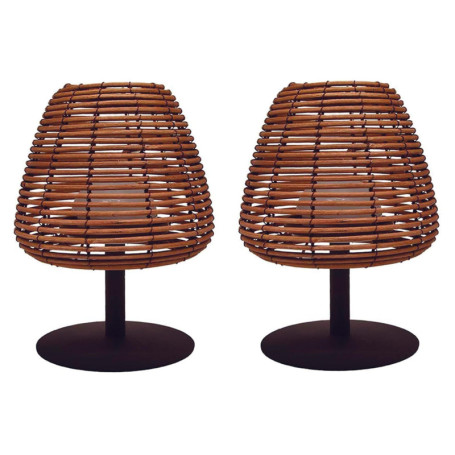Lot de 2 Lampes de Table LED Sans Fil en Rotin Naturel - Dimmables et Rechargeables