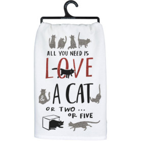 Torchon de Cuisine Pailleté 'All You Need is Love and a Cat' - Primitives by Kathy