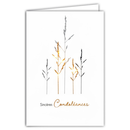 Carte de Condoléances Élégante Brin d'Herbe Cuivré - Format 12x17,5cm