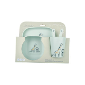Set de vaisselle girafe et lion pour bébés - Assiette, bol et gobelet