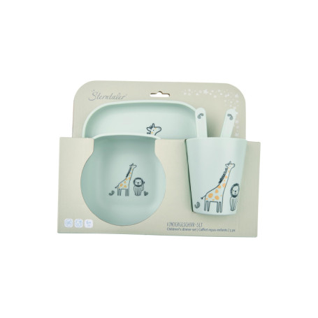 Set de vaisselle girafe et lion pour bébés - Assiette, bol et gobelet