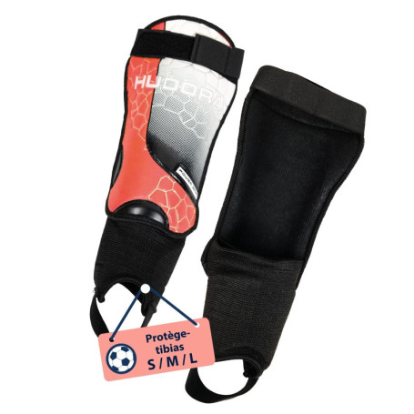 Protège-Tibias HUDORA avec Protection de Cheville - Confort et Sécurité en Football - Taille S Rouge