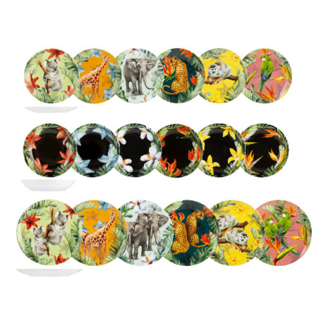 Service de Table H&H Exotic - Ensemble de 18 Assiettes en Porcelaine Animalière