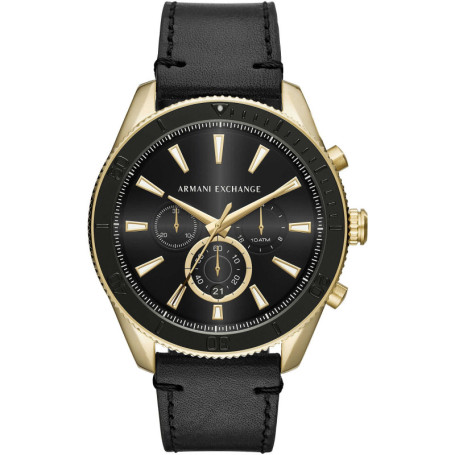 Montre Chronographe Homme Armani Exchange en Acier Doré et Cuir Noir