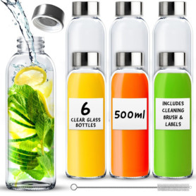 Lot de 6 Bouteilles en Verre Hermétiques 500ml - Gourdes Réutilisables