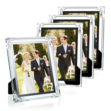 Lot de 4 Cadres Photo Romon 15x20cm en Verre Argenté