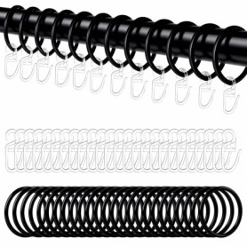 Ensemble de 48 Anneaux et Crochets de Rideau en Métal Noir - 30mm