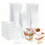Primasage Set de 50 Gobelets Plastiques avec Couvercles et Cuillères - 160ml