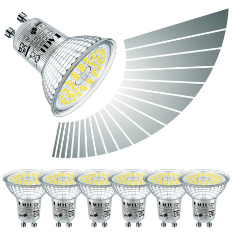 Lot de 6 Ampoules LED GU10 Dimmables 6W - Équivalent Halogène 65W, Blanc Froid 6000K