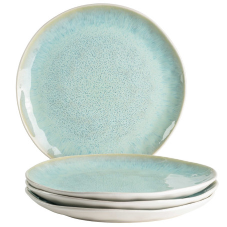 MÄSER Frozen - Lot de 4 Assiettes Plates en Céramique Turquoise au Look Vintage