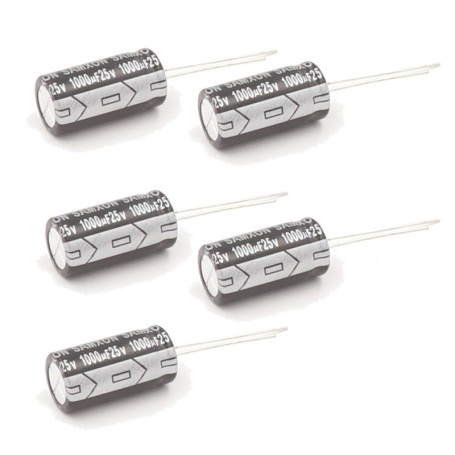 Pack de 5 Condensateurs Electrolytiques Radiaux 1000µF/25V Faible ESR