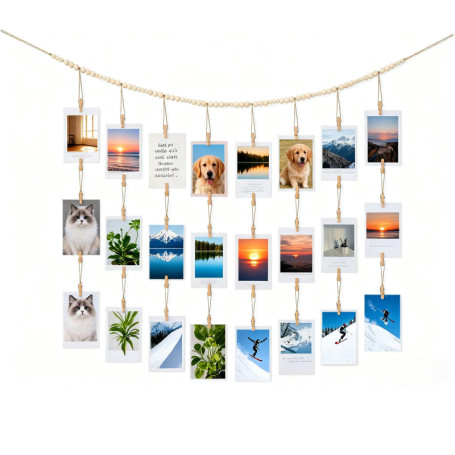 Guirlande Murale Bohème avec Pinces en Bois - Décoration Photo Suspendue