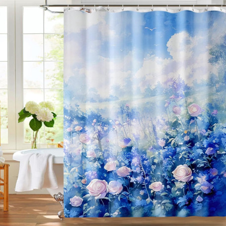 Rideau de Douche Floral 180 x 200 cm - Imperméable et Anti-Moisissure