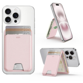 ESR Aura Porte Carte MagSafe avec Support Réglable - Cuir Végan Rose