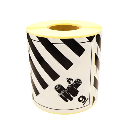 500 Étiquettes de Marchandises Dangereuses Classe 9 - Batteries Lithium 100x100 mm