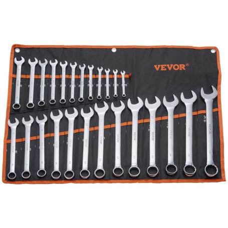 VEVOR Jeu de Clés Mixtes 25 Pièces avec Pochette Enroulable - Outils de Réparation Polyvalents
