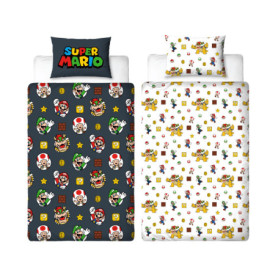 Parure de lit Super Mario officielle - Housse de couette réversible et taie d'oreiller assortie
